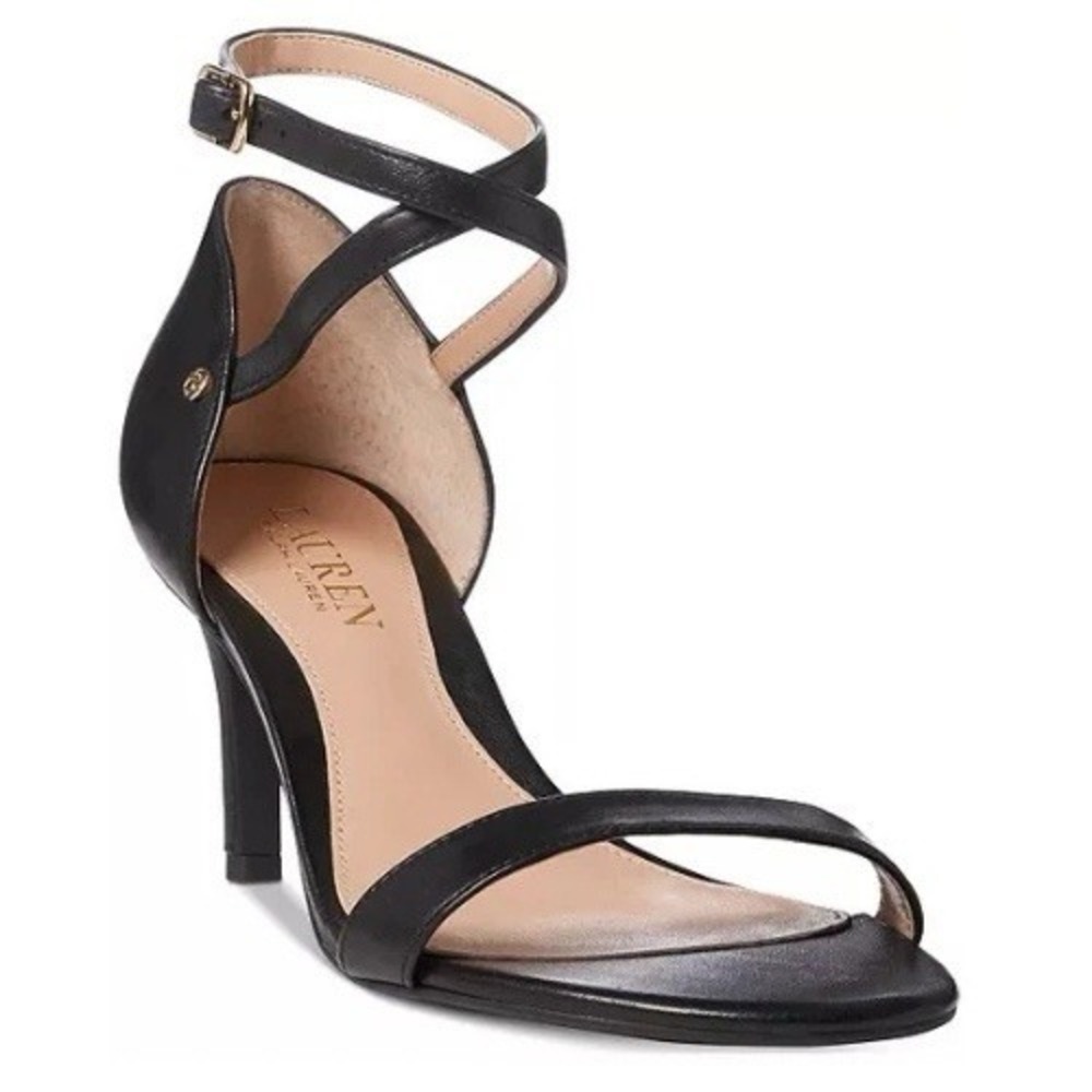 Lauren Ralph Lauren Black Leather Strappy High Heel Sandals Size 11 Ankle Strap